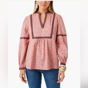 Faherty Aurora Leaf Print Blouse Size Large